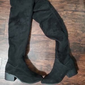 Black flat thigh high boots